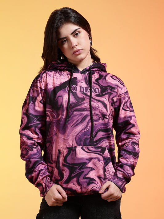 Go Devil Womens Abstract Marble Print Hoodie