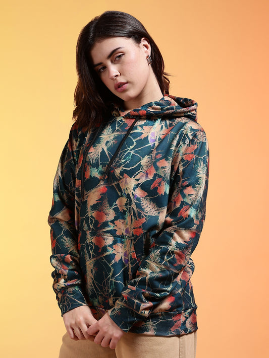 Go Devil Green Womens Forest Leaf Print Hoodie