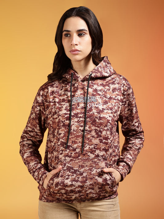 Go Devil Brown Digital Camo Printed Hoodie For Women’s