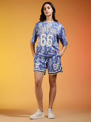 Pack of 2 Go Devil 66 Printed Paisley Blue & White & Golden & Black Co-ord Set for Women's