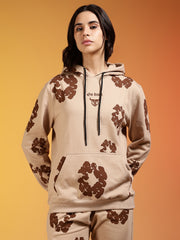 Couples Brown Floral Printed Beige Hooded Co-ord Set