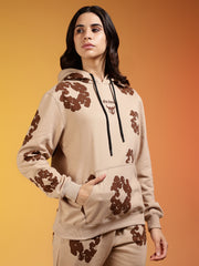 Couples Brown Floral Printed Beige Hooded Co-ord Set