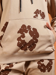 Couples Brown Floral Printed Beige Hooded Co-ord Set