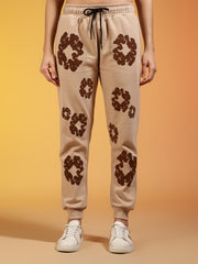Couples Brown Floral Printed Beige Hooded Co-ord Set