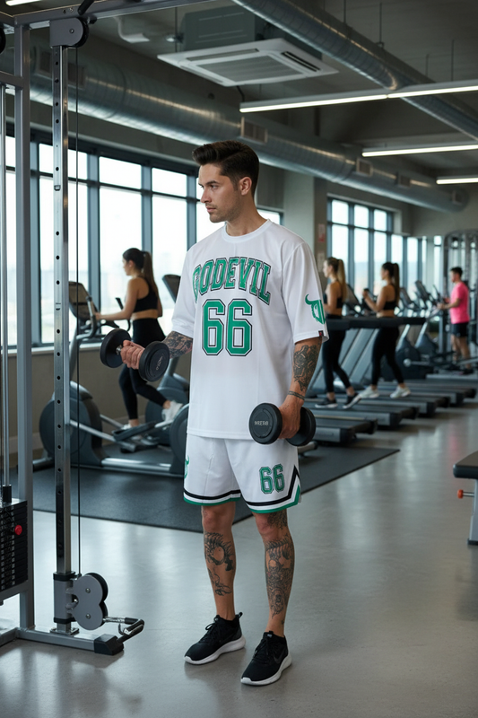 Go Devil 66 (in Green) Printed White Polyester Co-ord Set for Men