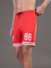 Go Devil Printed Mens Red Sports Shorts