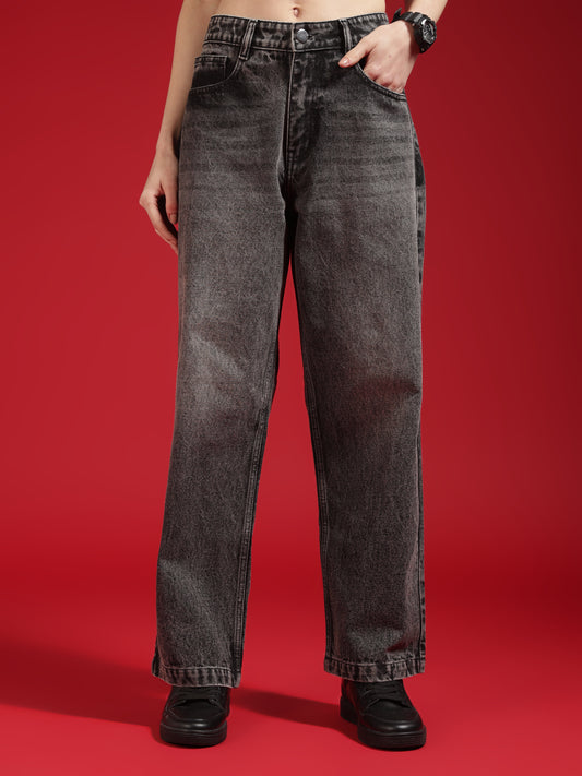 Go Devil Women Baggy Fit Grey Jeans