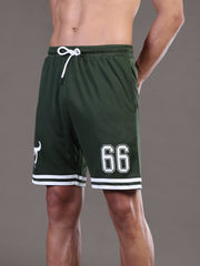 Go Devil Printed Mens Forest Green Sports Shorts