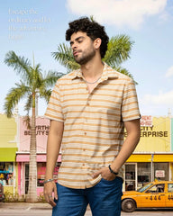 Go Devil Beige & White Striped Shirt for Men