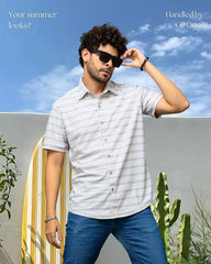 Go Devil Light Grey & White Striped Shirt for Men