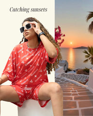 Go Devil Printed Orange Co-Ord Set For Women's