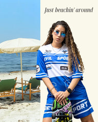 Go Devil Printed Blue & White Sports wear For Women's