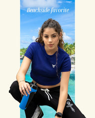 Go Devil Royal Blue Casual Fit Crop Top For Women's