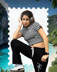 Go Devil Women's Black & White Striped Crop Top