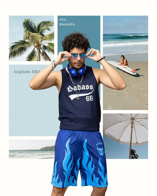 Go Devil Blue Flame Printed Shorts For Men