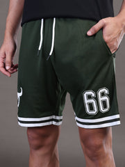 Go Devil Printed Mens Forest Green Sports Shorts