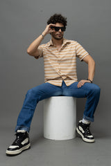 Go Devil Beige & White Striped Shirt for Men