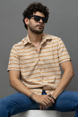 Go Devil Beige & White Striped Shirt for Men