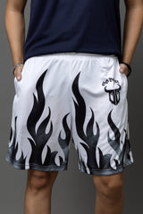 Go Devil Flame Printed White Shorts For Men