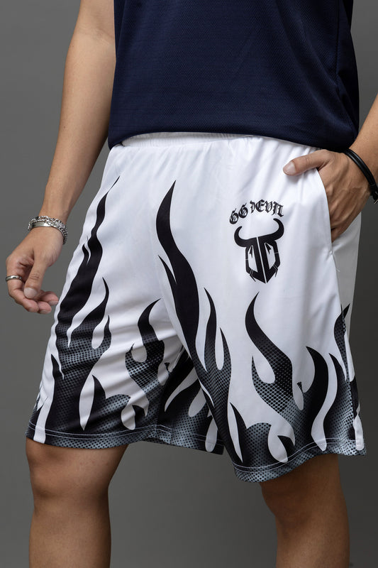 Go Devil Flame Printed White Shorts For Men