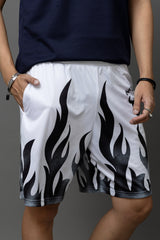 Go Devil Flame Printed White Shorts For Men