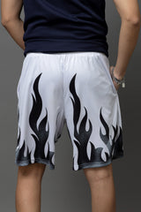 Go Devil Flame Printed White Shorts For Men
