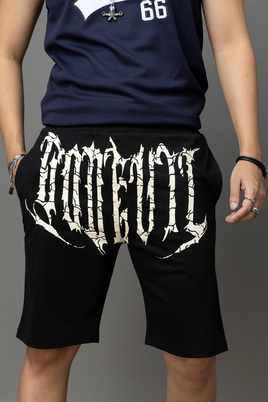 Go Devil Printed Black Shorts For Men