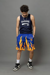 Go Devil Flame Printed Blue Shorts Orange flames For Men