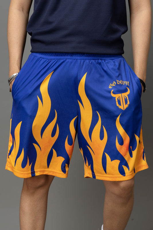 Go Devil Flame Printed Blue Shorts Orange flames For Men