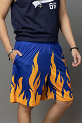 Go Devil Flame Printed Blue Shorts Orange flames For Men