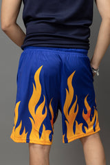 Go Devil Flame Printed Blue Shorts Orange flames For Men