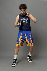 Go Devil Flame Printed Blue Shorts Orange flames For Men