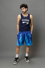 Go Devil Blue Flame Printed Shorts For Men