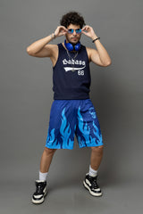Go Devil Blue Flame Printed Shorts For Men