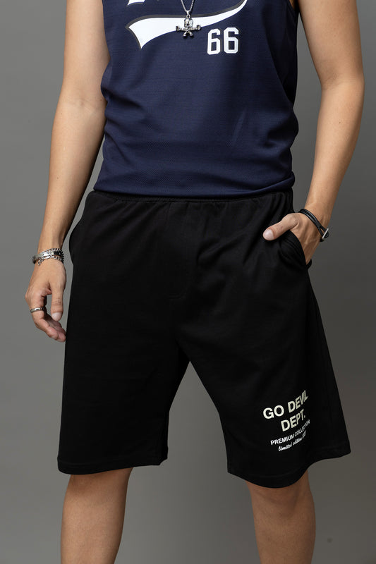 Go Devil Printed Black Shorts For Men