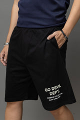 Go Devil Printed Black Shorts For Men