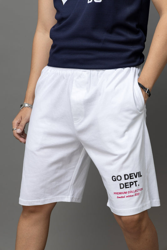 Go Devil Printed White Shorts For Men