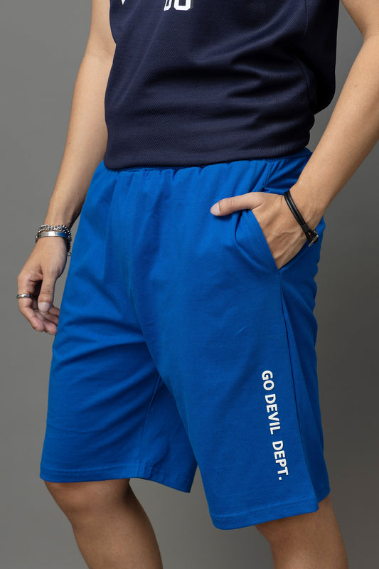 Go Devil Printed Blue Casual Shorts For Men