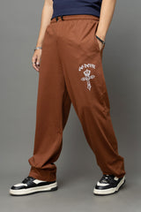 Go Devil Gothic Cross Print Brown Streetwear Joggers For Men