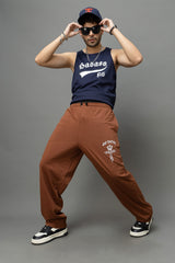 Go Devil Gothic Cross Print Brown Streetwear Joggers For Men