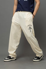 Go Devil Gothic Cross Print Cream Streetwear Joggers For Men