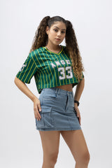 Go Devil 33 Angel Green & Yellow Pinstripe Crop Jersey For Women