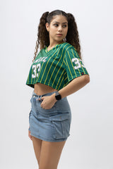 Go Devil 33 Angel Green & Yellow Pinstripe Crop Jersey For Women