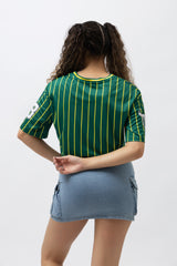 Go Devil 33 Angel Green & Yellow Pinstripe Crop Jersey For Women