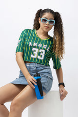 Go Devil 33 Angel Green & Yellow Pinstripe Crop Jersey For Women