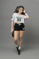 Go Devil 33 Black & White Varsity Crop Jersey For Women