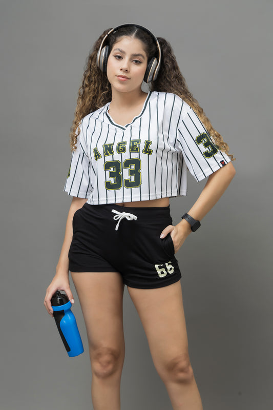 Go Devil 33 Black & White Varsity Crop Jersey For Women