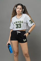 Go Devil 33 Black & White Varsity Crop Jersey For Women