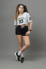 Go Devil 33 Black & White Varsity Crop Jersey For Women