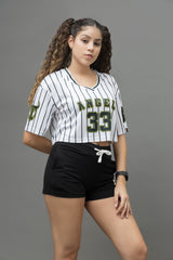 Go Devil 33 Black & White Varsity Crop Jersey For Women